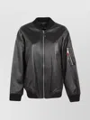 Dsquared2 Leather Bomber Jacket With Ribbed Finish In Black
