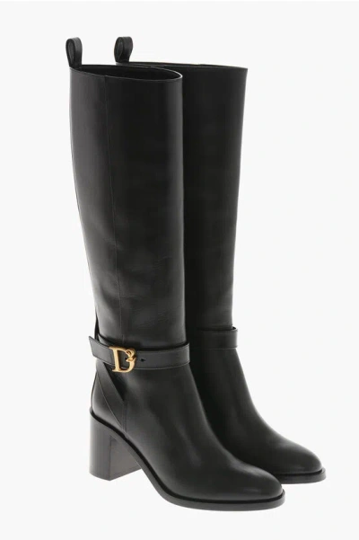 Dsquared2 Stiefel Aus Leder Mit Monogramm In Goldoptik Und 7cm Absatz Grösse 36 In Black