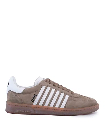 Dsquared2 Leather Boxer Sneakers In Beige