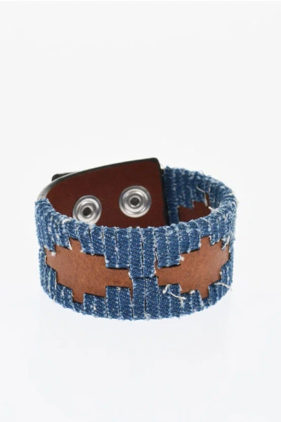 Dsquared2 Leather Bracelet With Denim Trims Grösse Unica