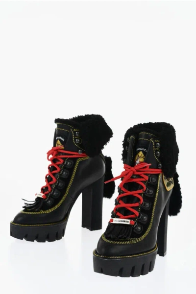 Dsquared2 Leather Canada Hike Platform Booties With Carrion Sole 13cm In Black