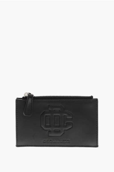 Dsquared2 Leather Card Holder With Zipped Closure In Black