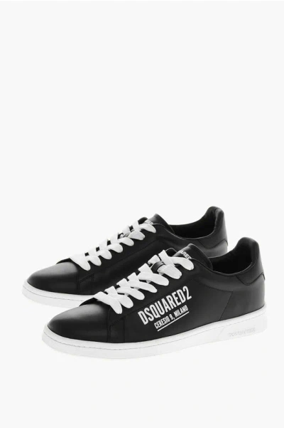 Dsquared2 Leather Ceresio 9 Sneakers With Printed Logo In Black