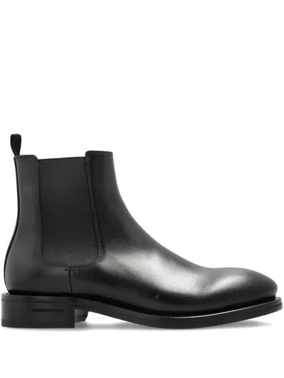 Dsquared2 Elastic-panels Leather Chelsea Boots In Black