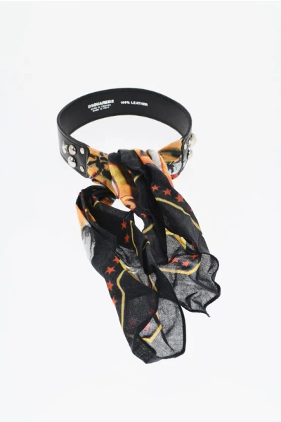 Dsquared2 Leather Choker With Studs And Foulard Details