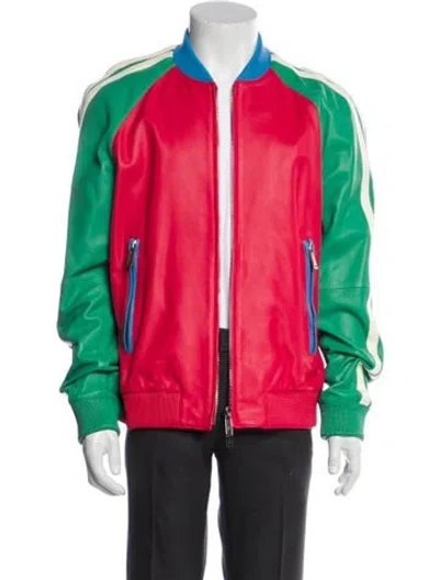 Pre-owned Dsquared2 Leather Colorblock Pattern Bomber Jacket In Red