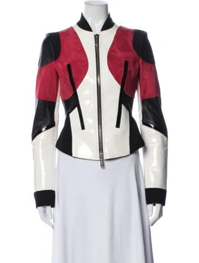 Pre-owned Dsquared2 Leather Colorblock Pattern Bomber Jacket In Red