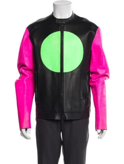 Pre-owned Dsquared2 Leather Colorblock Pattern Jacket In Black