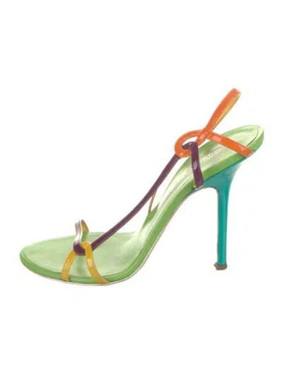 Pre-owned Dsquared2 Leather Colorblock Pattern Slingback Sandals In Green