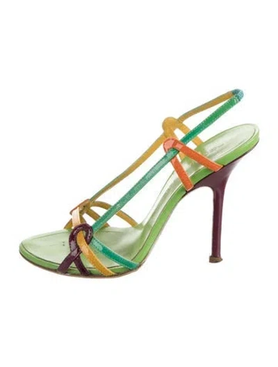 Pre-owned Dsquared2 Leather Colorblock Pattern T-strap Sandals In Green