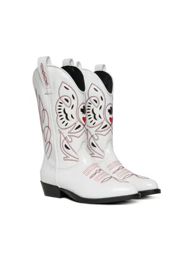 Dsquared2 Kids' Leather Cowboy Boots In White