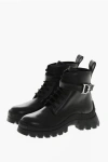 Dsquared2 Leather D2 Statement Combat Booties With Logoed Strap In Black
