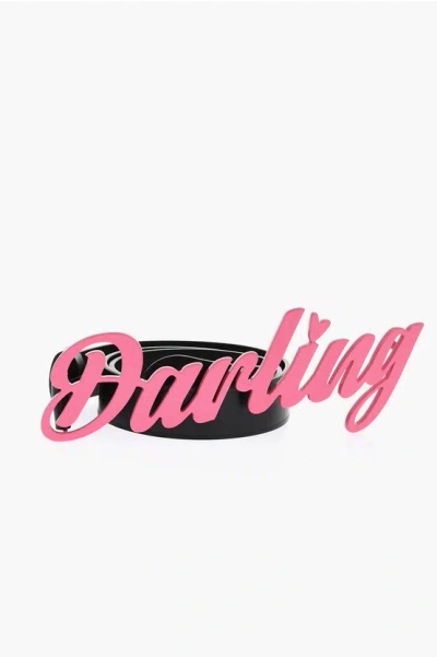 Dsquared2 Leather Darling Belt With Enamelled Lettering Buckle 30mm