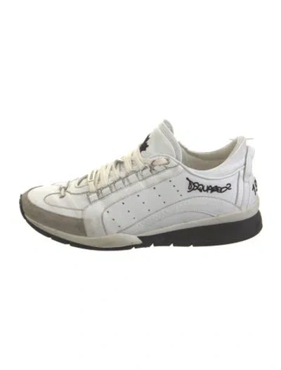 Pre-owned Dsquared2 Leather Embroidered Accent Sneakers In White