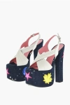 Dsquared2 Leather Evening Denim Lined Sandals With Patches Heel 17 Cm In White
