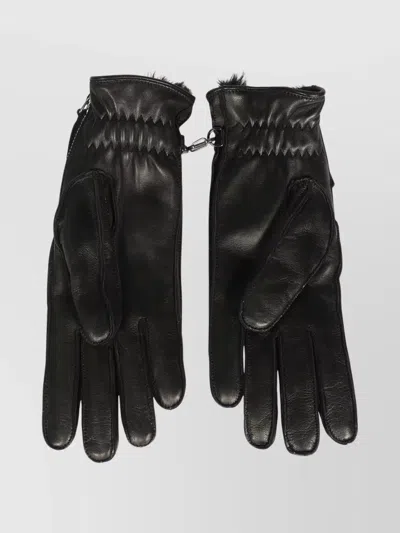 Dsquared2 Leather Gloves With Fur Trim And Zipper Detail
