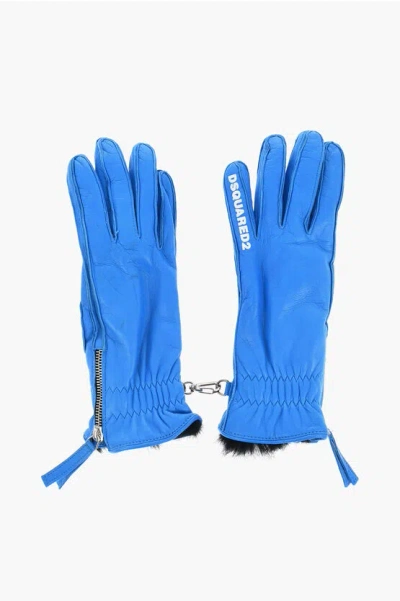 Dsquared2 Leather Gloves With Half Zip And Real Fur Inner Grösse 7