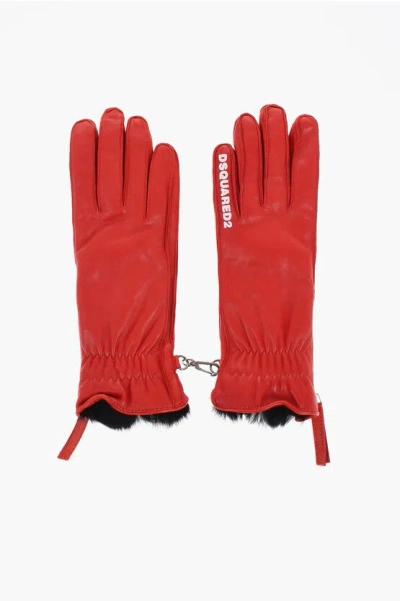 Dsquared2 Leather Gloves With Half Zip And Real Fur Inner