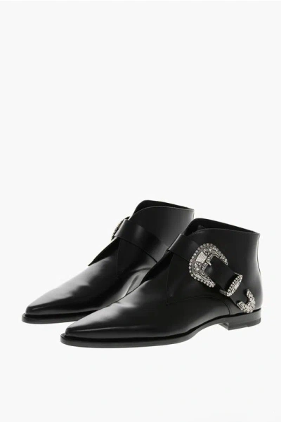 DSQUARED2 LEATHER GOTHIC POINT TOE BOOTIES WITH BUCKLE