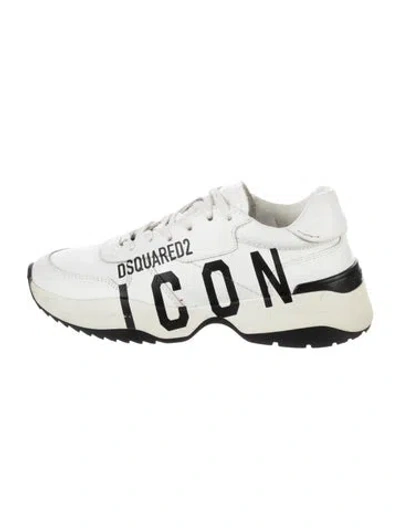 Pre-owned Dsquared2 Leather Graphic Print Chunky Sneakers In White