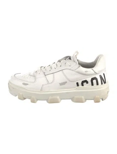 Pre-owned Dsquared2 Leather Graphic Print Chunky Sneakers In White