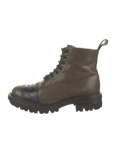 Pre-owned Dsquared2 Leather Graphic Print Combat Boots In Black