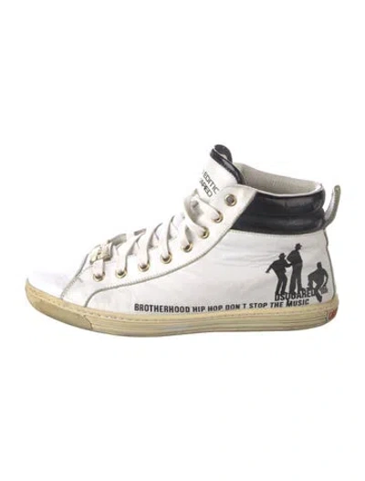 Pre-owned Dsquared2 Leather Graphic Print Sneakers In White