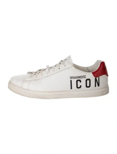 Pre-owned Dsquared2 Leather Graphic Print Sneakers In White