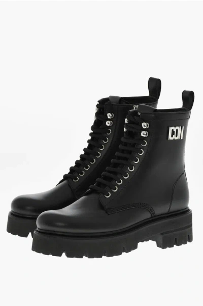Dsquared2 Leather Icon Clubbing Combat Boots With Side Zip