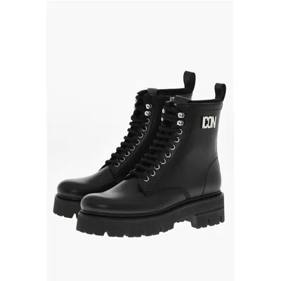 Dsquared2 Leather Icon Clubbing Combat Boots With Side Zip
