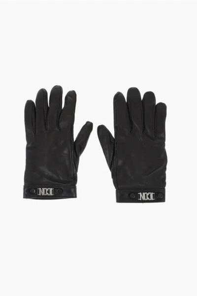 Dsquared2 Leather Icon Gloves With Metal Detail And Button Grösse 8