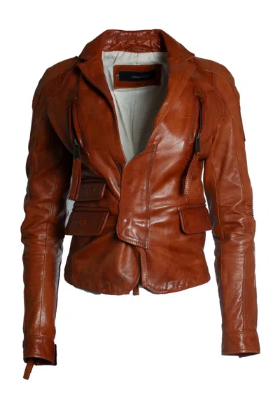 Dsquared2 , Leather Jacket In Cognac In Brown