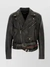 Dsquared2 Leather Jacket With Belted Waist And Pockets In Black