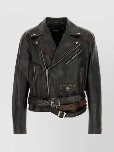 DSQUARED2 LEATHER JACKET WITH BELTED WAIST AND POCKETS