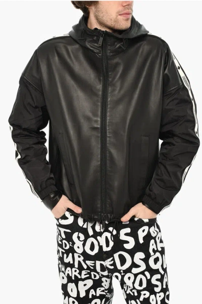 Dsquared2 Leather Jacket With Hood In Black