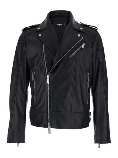 Dsquared2 Leather Jacket With Three Zip Pockets And Zip Cuffs For Men In Brown