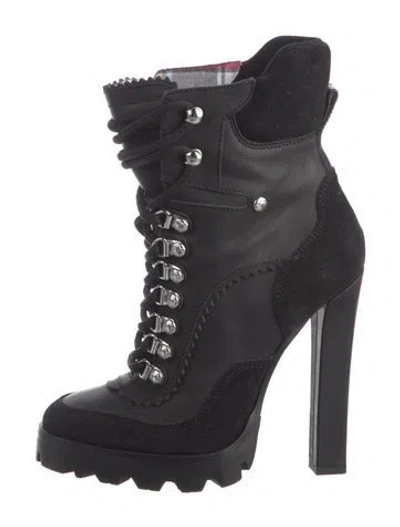 Pre-owned Dsquared2 Leather Lace Trim Embellishment Lace-up Boots In Black
