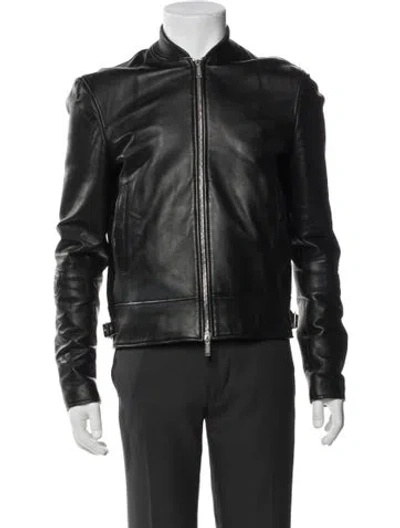 Pre-owned Dsquared2 Leather Moto Jacket In Blue