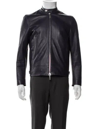 Pre-owned Dsquared2 Leather Moto Jacket In Blue