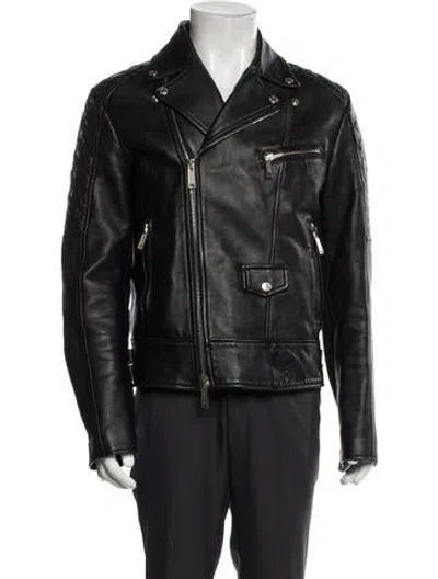 Pre-owned Dsquared2 Leather Moto Jacket In Gray