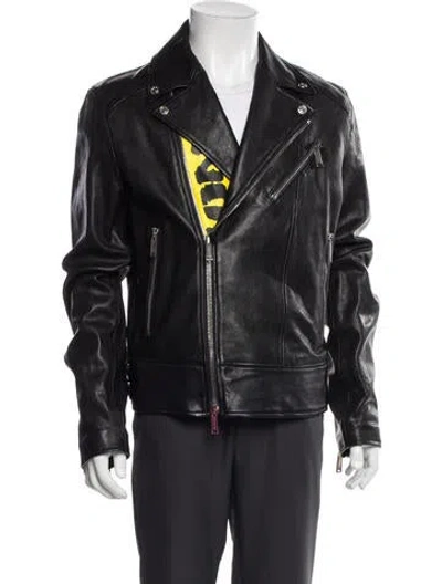 Pre-owned Dsquared2 Leather Moto Jacket W/ Tags In Gray