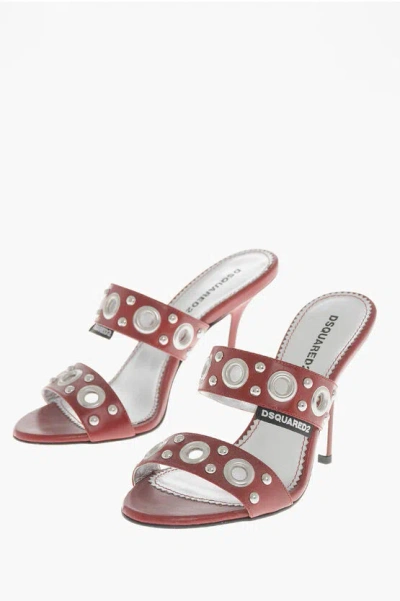 Dsquared2 Leather Mules Gothic With Double Strap And Studs 10cm In Brown
