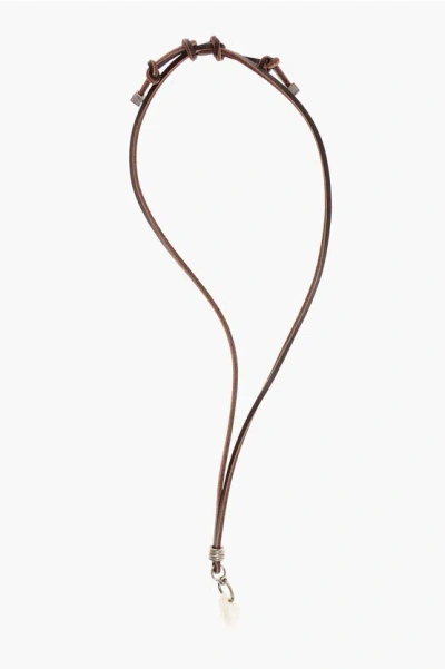 Dsquared2 Leather Necklace With Shell-shaped Pendant
