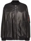 Dsquared2 Leather Bomber Jacket With Ribbed Finish In Black