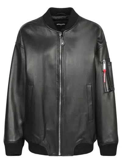 Dsquared2 Leather Oversize Bomber Clothing In Black