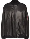 Dsquared2 Leather Bomber Jacket With Ribbed Finish In Black