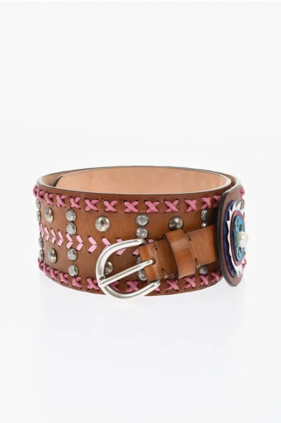 Dsquared2 Leather Oversized Belt With Studs And Contrasting Details 70