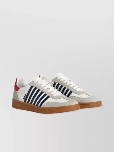 Dsquared2 Leather Panelled Sneakers Embroidered Motif In Neutrals