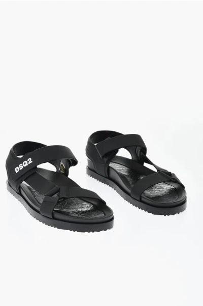 Dsquared2 Leather Sandals With Contrast Monogram In Black