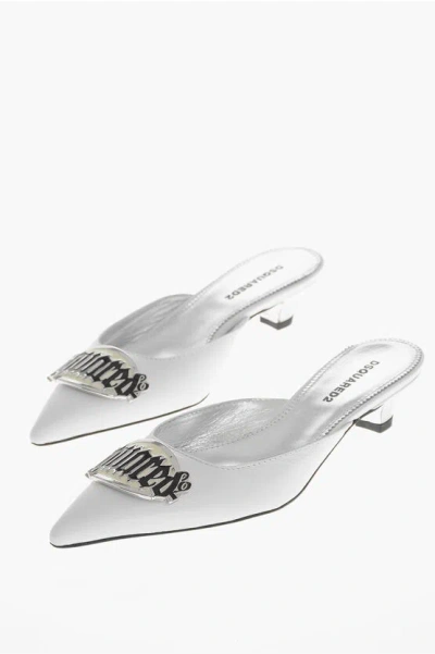 Dsquared2 Leather Sandals With Front Maxi Logo 3.5cm In Silver